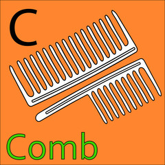 C letter. Vector alphabet. Coloring book comb