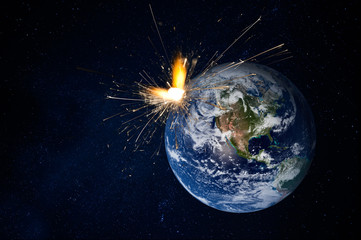 Meteor hitting earth - Earth map by courtesy of www.visibleearth.nasa.gov