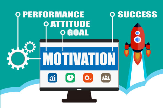 motivation concept on monitor with rocket icon