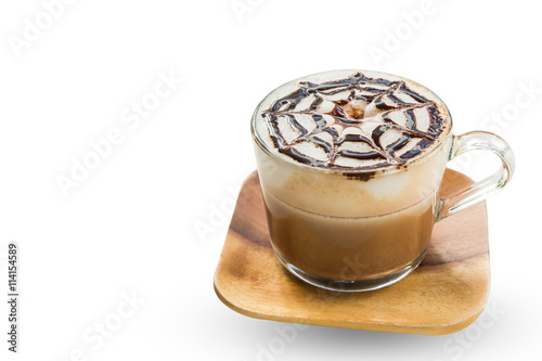 Mocha Coffee Also Called Caffe With Wooden Saucer Isolated On White Background Mocha Coffee Also Called Caffe With Wooden Saucer Isolated On White Background