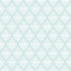Damask seamless pattern background in pastel blue.