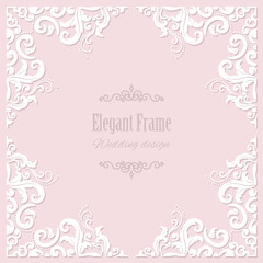 Filigree square frame on pastel pink. For wedding or scrapbook design. 