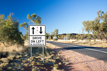 Drive On Left Warning Road Sign
