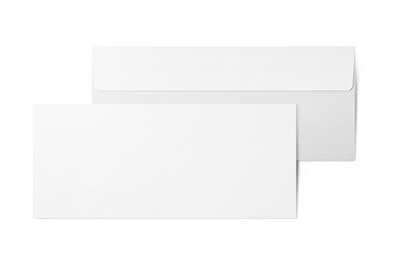 Blank white paper envelopes. template. Two envelopes on white background. Back and front. Isolated with clipping path.