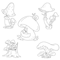 Collection of funny mushrooms. Vector mushroom characters.
