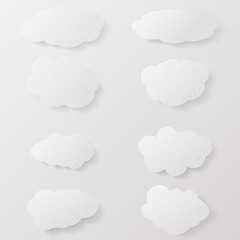 Collection clouds. Set of clouds. Elements cloud design. Set of cloud-shaped paper banners. Clouds of white paper. Abstract clouds. Drawing paper clouds. Illustration clouds. Vector illustration.
