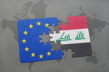 puzzle with the national flag of iraq and european union on a world map