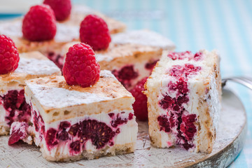 raspberry summer cake with fresh fruits