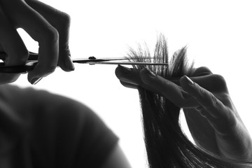 silhouette hairdresser cutting a client