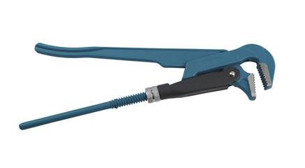 Blue pipe wrench lever isolated on white background