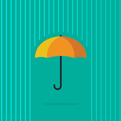 Orange umbrella in abstract line rain vector illustration on blue background, concept of protection