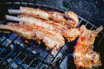Meat grill, barbecue menu, pork ribs
