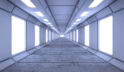 3d render interior. Futuristic hallway. Interior concept design