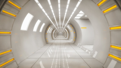 Naklejki  Wnętrze renderowania 3D. Futurystyczny korytarz. Projekt koncepcyjny wnętrz
