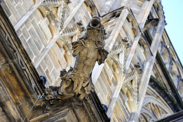 gargoyles of St. Vitus Cathedral (Cathedral of Saints Vitus, Wenceslaus and Adalbert) in Prague, Czech Republic.