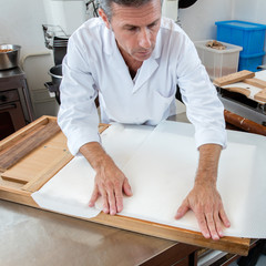 edible rice paper finishing of hand-made nougat making