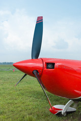 The front part of the aircraft with a propeller.