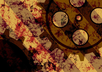 Fototapeta na wymiar Hand drawn background with gear wheel. Abstract grunge background with mechanism of watch. Texture with cracks, ambrosia, scratches, attrition. Series of Drawn Grunge, Oil, Pastel, Chalk Backgrounds.