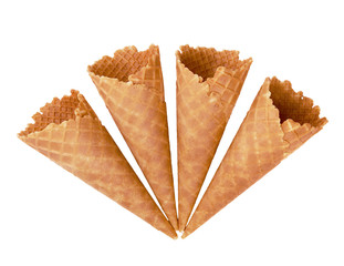 Wafer cup for ice-cream on white background