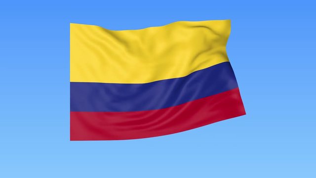 Waving flag of Colombia, seamless loop. Exact size, blue background. Part of all countries set. 4K ProRes with alpha.