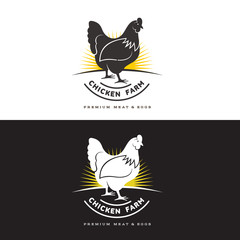 Fototapeta na wymiar set of logos with chicken, vector illustration, isolated on a white background, with different logos chicken and yellow, simple logos about chicken, meat and eggs, the production of poultry meat