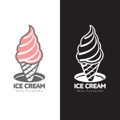 pink ice cream logo, vector simple illustration isolated on white background, sweet ice cream brand and logo for your businesses looking logo fast food and ice cream for cafes