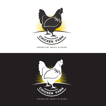set of logos with chicken, vector illustration, isolated on a white background, with different logos chicken and yellow, simple logos about chicken, meat and eggs, the production of poultry meat