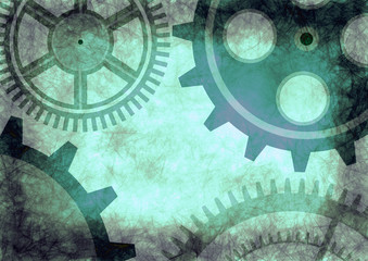 Hand drawn background with gear wheel. Abstract grunge background with mechanism of watch. Texture with cracks, ambrosia, scratches, attrition. Series of Drawn Grunge, Oil, Pastel, Chalk Backgrounds.