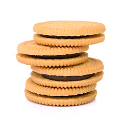 sandwich cookies with cream on white background