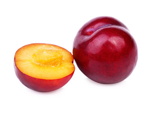 Red plum fruit isolated on white background