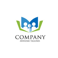 Education vector logo template open book and human. Education logo open book