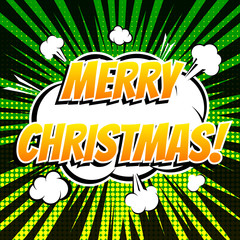 Merry christmas comic book bubble text retro style