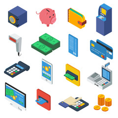 ATM Isometric Icons Set