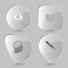eye, heart, human brain, thermometer.