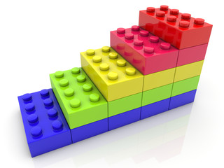 Toy bricks in various colors on white