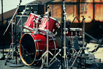 Fototapeta na wymiar Part of stage - drums closeup