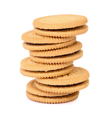 sandwich cookies with cream on white background