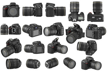 Set digital DSLR photo camera professional. 3D graphic - 114172534