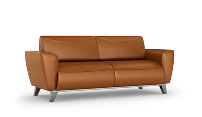  leather sofa in white room. 3d illustration
