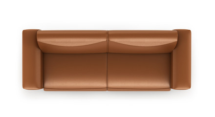 brown leather sofa, the view from the top isolated on white back