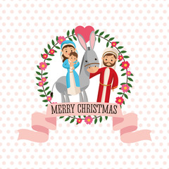 Holy family icon. Merry Christmas design. Vector graphic
