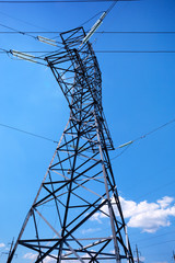 High voltage power lines and blue sky