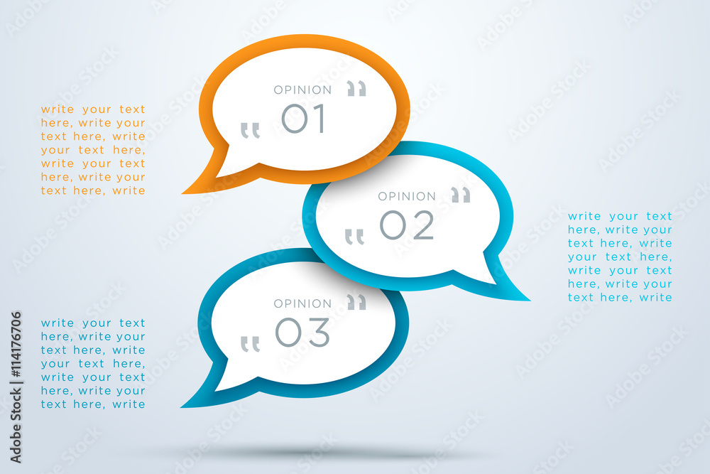 Poster speech bubbles 3d overlapping with numbers 1 to 3