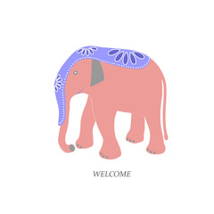 Pink Elephant. bright colored cape decoration. Flat. vector illustration.