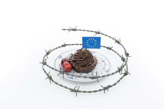 Conceptual illustration of EU behind borders and fences