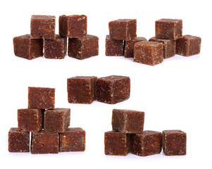 set of coconut flower sugar blocks on white background.