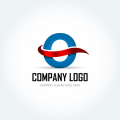 Blue Letter O with red ribbon logo icon design template elements - Illustration. Letter O logo icon design - vector sign. Isolated vector illustration.