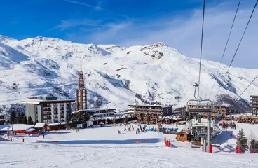 Poster Ski resort  Val Thorens. Village of Les Menuires. France © Nikolai Korzhov