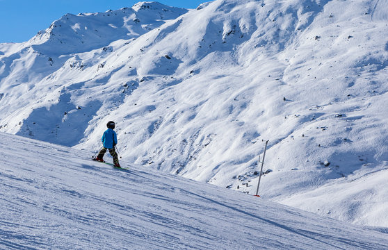 Young skier. Ski resort  Ski resort  Val Thorens. France