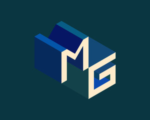 MG isometric 3D letter logo. three-dimensional stock vector alphabet font typography design.